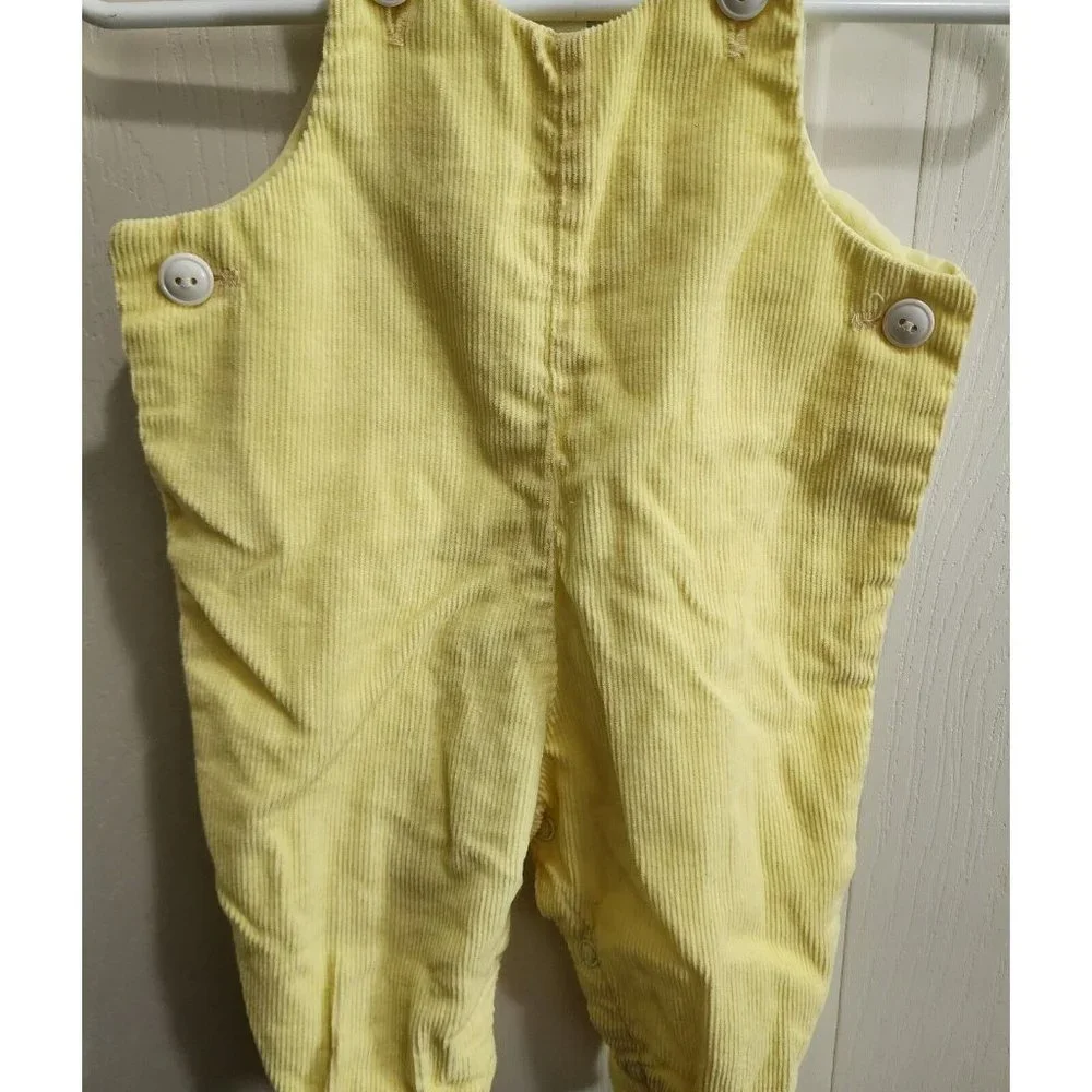 Vintage Betti Tirell Sleeveless Overalls Footie Pom Poms Yellow Corduroy Size 3M